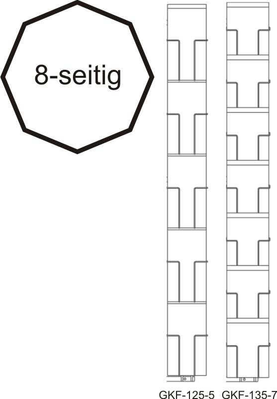 Karten-Bodenständer Kombination, 125-135mm, 44 Fächer, 1-reihig, 8-seitig, silber